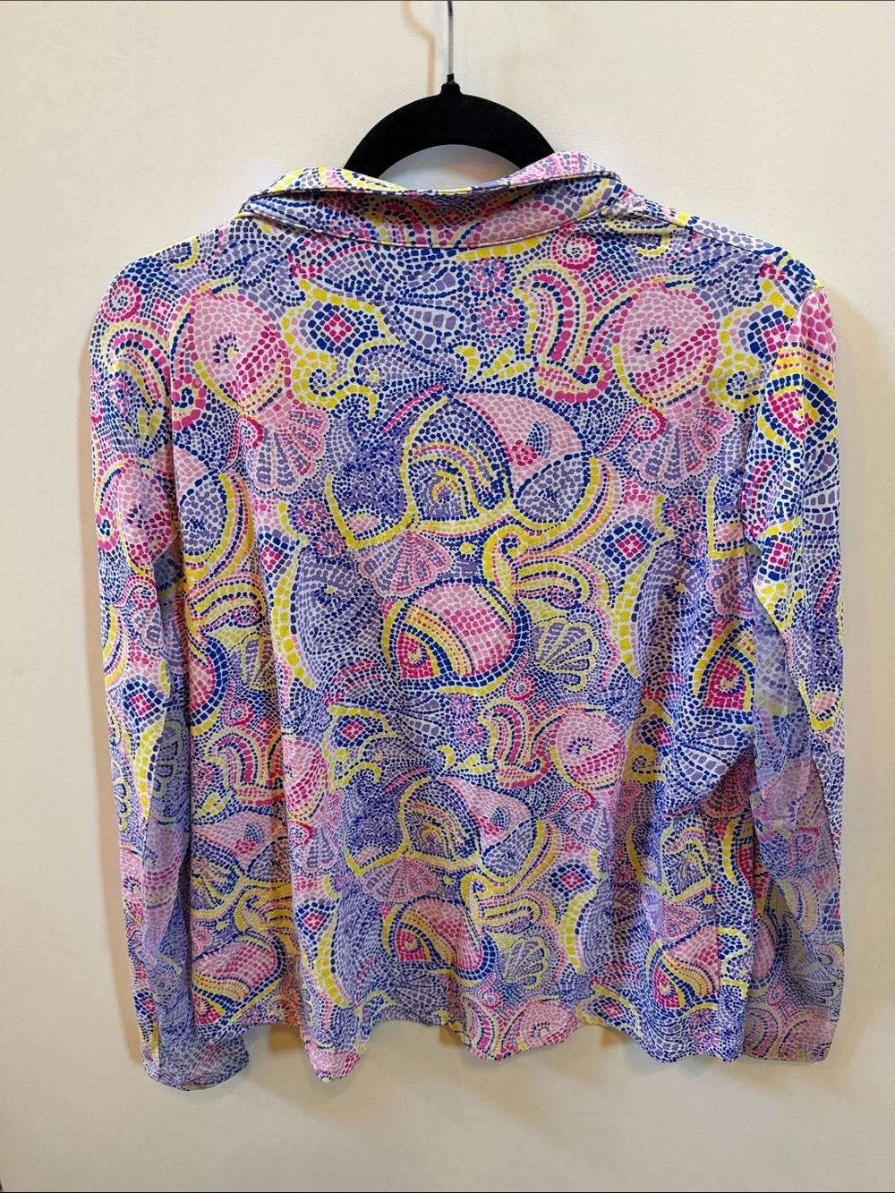 IBKUL Multicolor Pink Blue Yellow Print Long Sleeve Polo - Picture 2 of 3